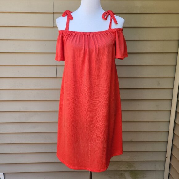 Green Envelope Red Short Dress Off-the-Shoulder Tie Straps Solid - Picture 2 of 12